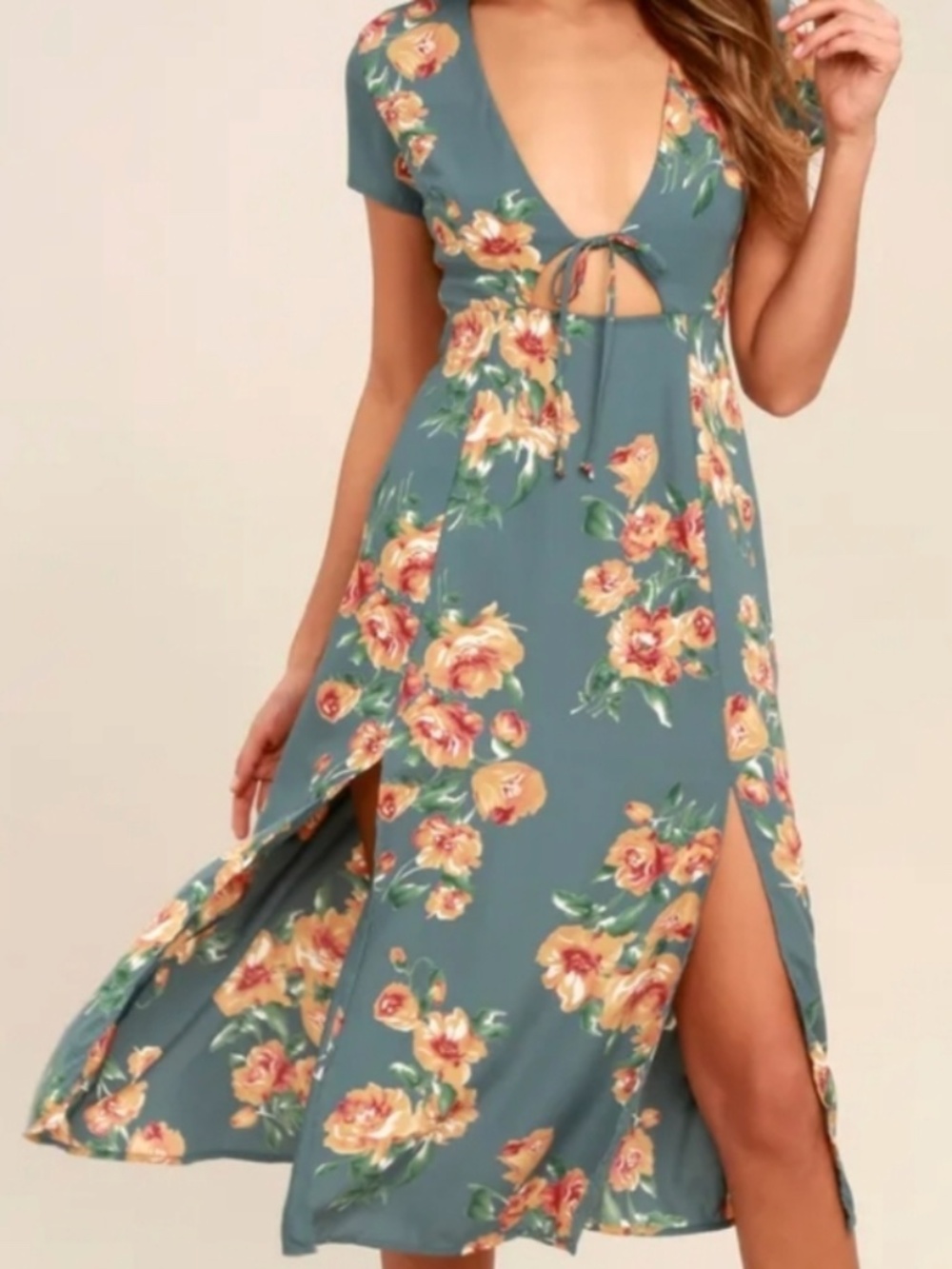 Lulus Best Day of My Life Dusty Sage Floral Midi Dress | Size M